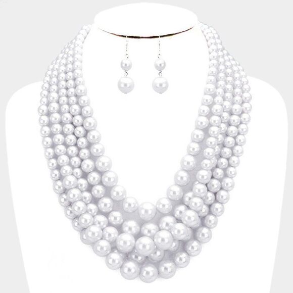 Pearl (faux) White Necklace & Earring Set - Picture 1 of 7